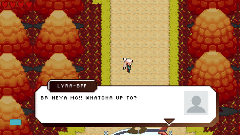 The player is being spoken to by Lyra-BFF, who is greeting them and asking what they're up to.